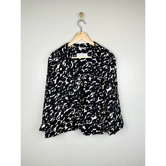 MaxMara 100% Pure Flax Linen Blazer Italy 12 Patterned Black White Single Button - Picture 1 of 13